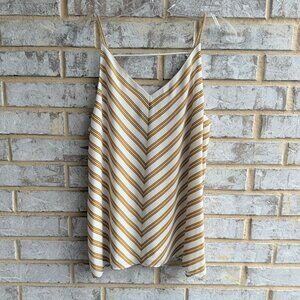 LOFT Sleeveless V-Neck Brown/Cream Striped Flowy Tank Top Size M